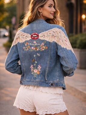 Miss Sixty Denim Embroudered Jezn Jacket  Wicky Hassam Gal Gadot